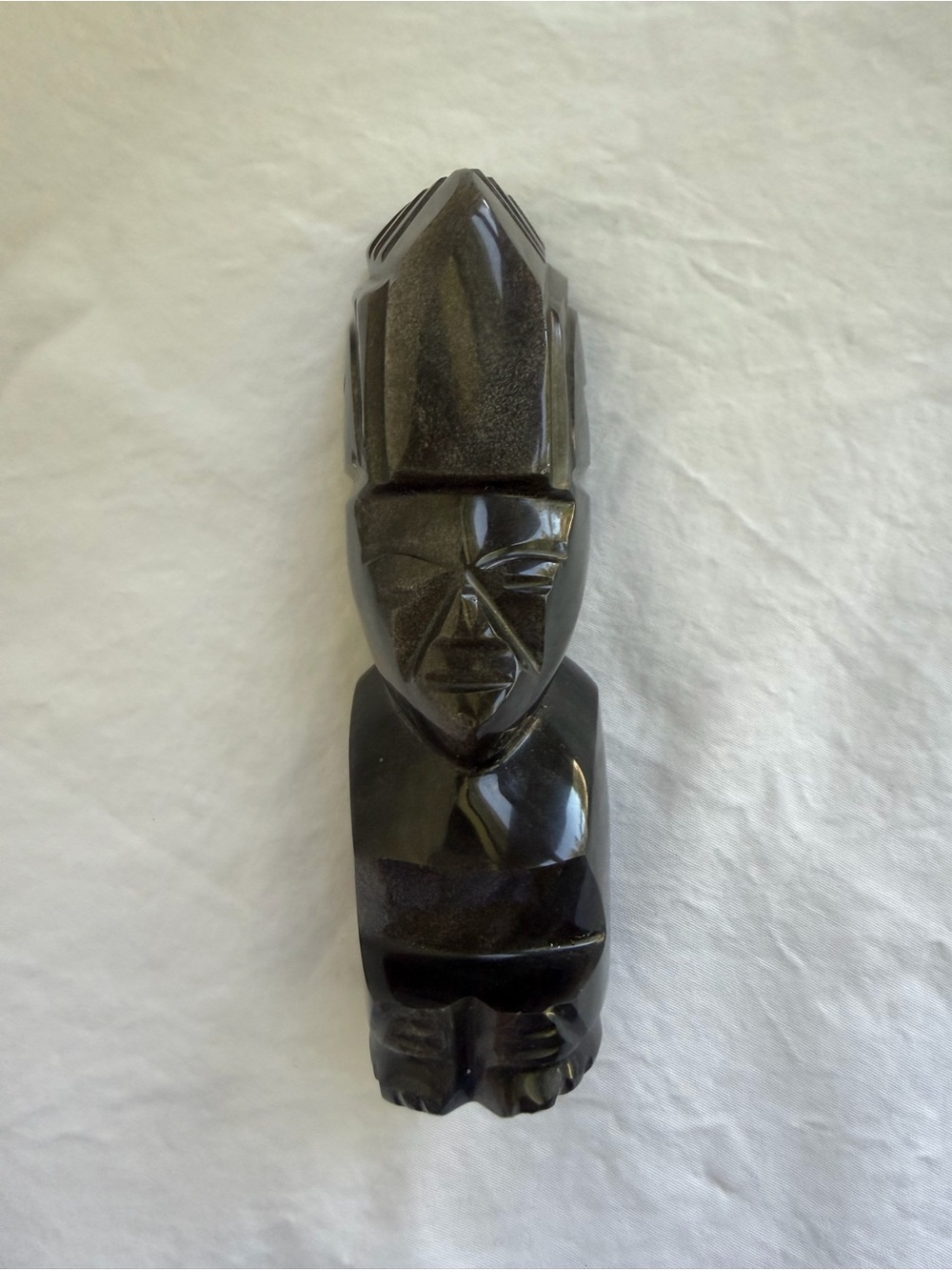 Vintage Gold Sheen Obsidian Carved Figure 5” Mayan Aztec Style Stone Statue